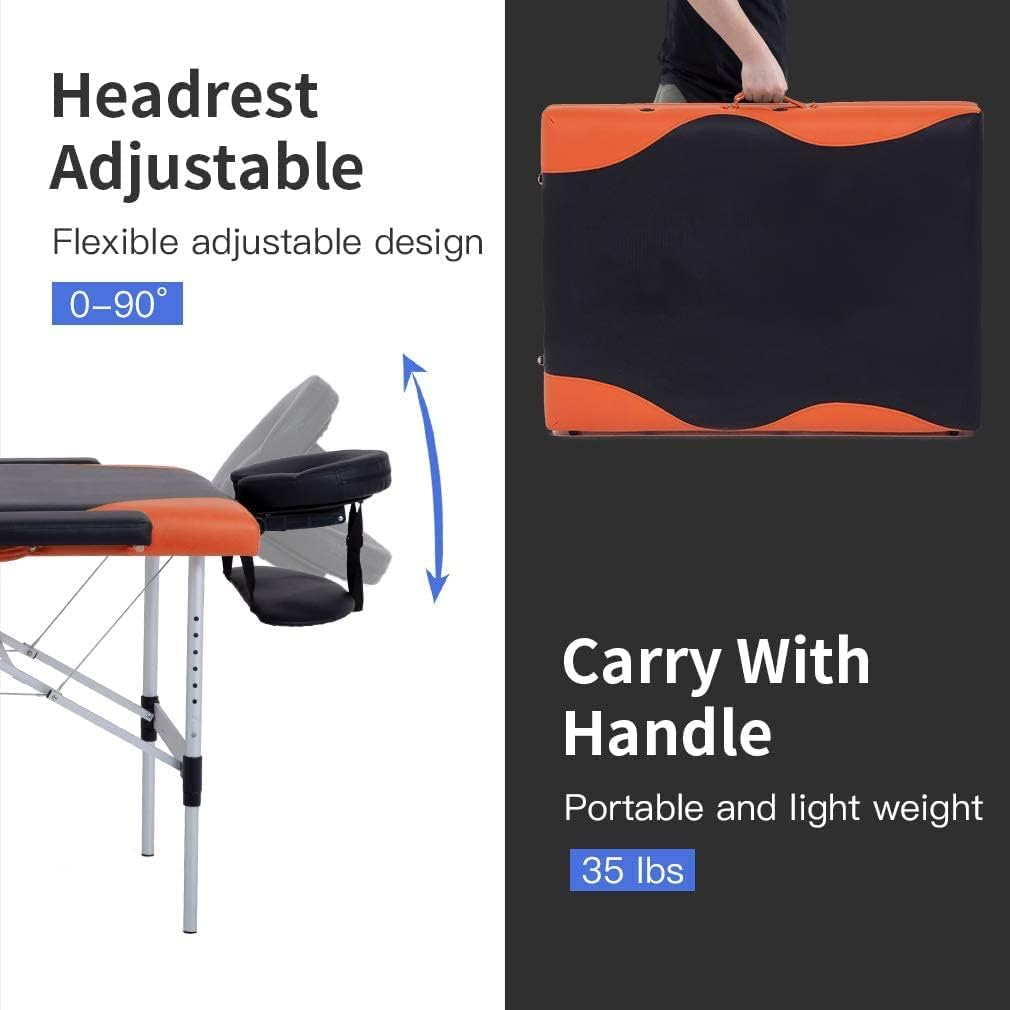 84 Inch Height Adjustable 3 Fold Aluminium Massage Table with Carry Case B492