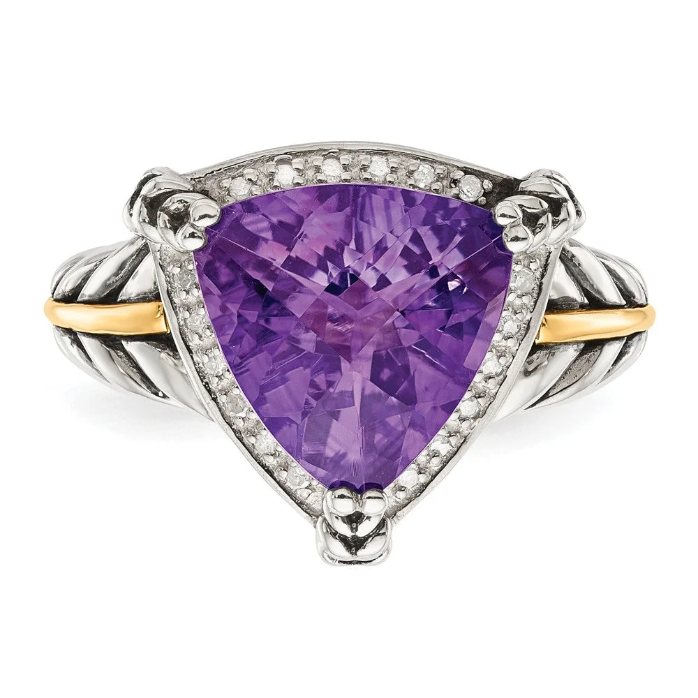925 Sterling Silver Amethyst and Diamond Ring Size 8 J574