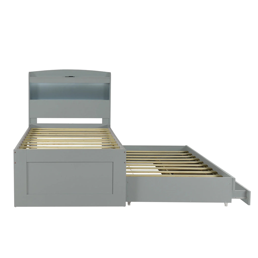 Gray Wood Twin XL Platform Bed with Storage and Drawers V875882