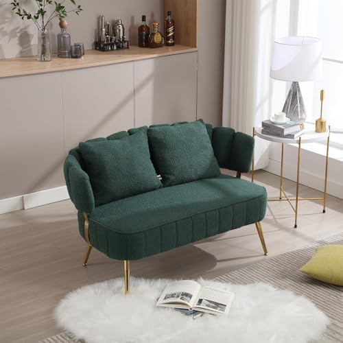 Beige Polyester 2-Seater Loveseat Sofa with Pillow W555642