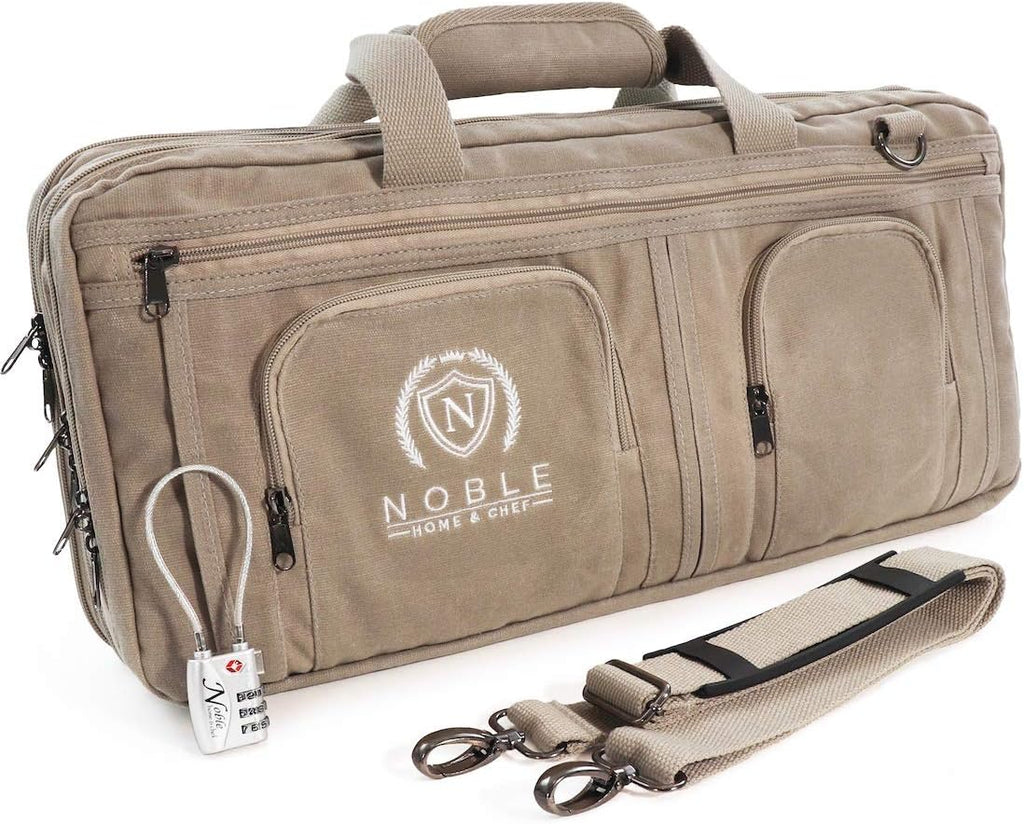 Waxed Canvas Chef Knife Bag Holds 19 Knives with Large Storage Compartments (Khaki) F68538