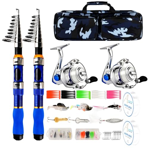 2PCS 6.89FT Telescopic Fishing Rod Reel Combo with Fishing Bag U55493