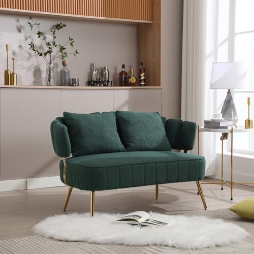 Beige Polyester 2-Seater Loveseat Sofa with Pillow W555642