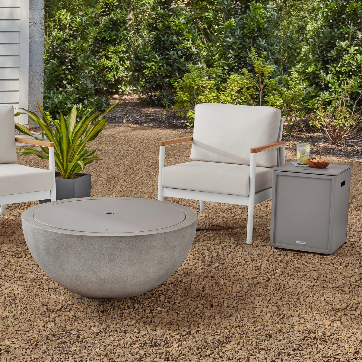 36 Round 65,000 BTU Propane Faux Concrete Fire Pit with Tank Hideaway B74499