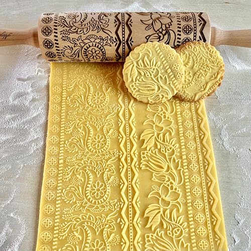 Lotus Flower Pattern Embossing Rolling Pin E902036