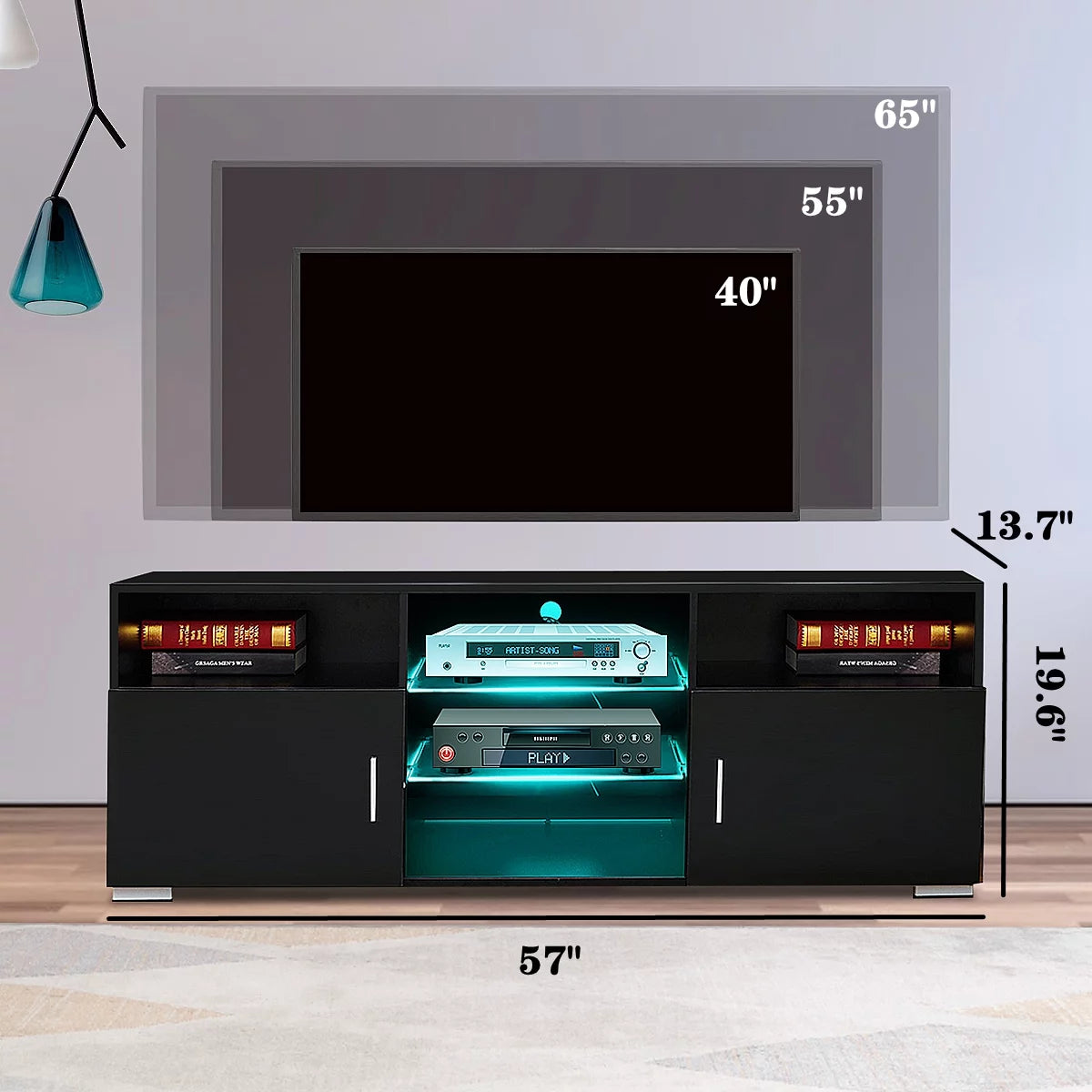 57'' TV Stand with RGB LED Light and Glass Shelves S6634