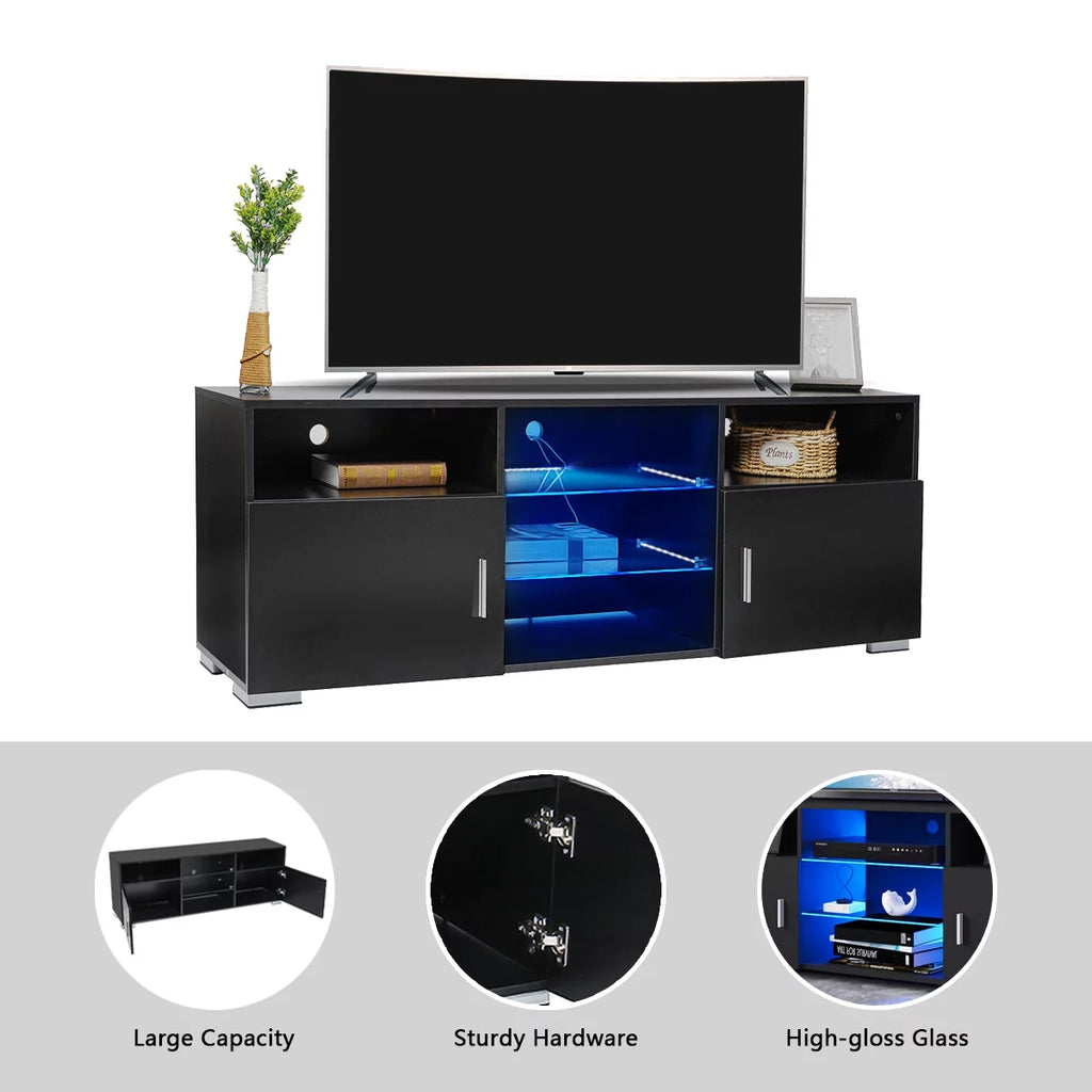57'' TV Stand with RGB LED Light and Glass Shelves S6634