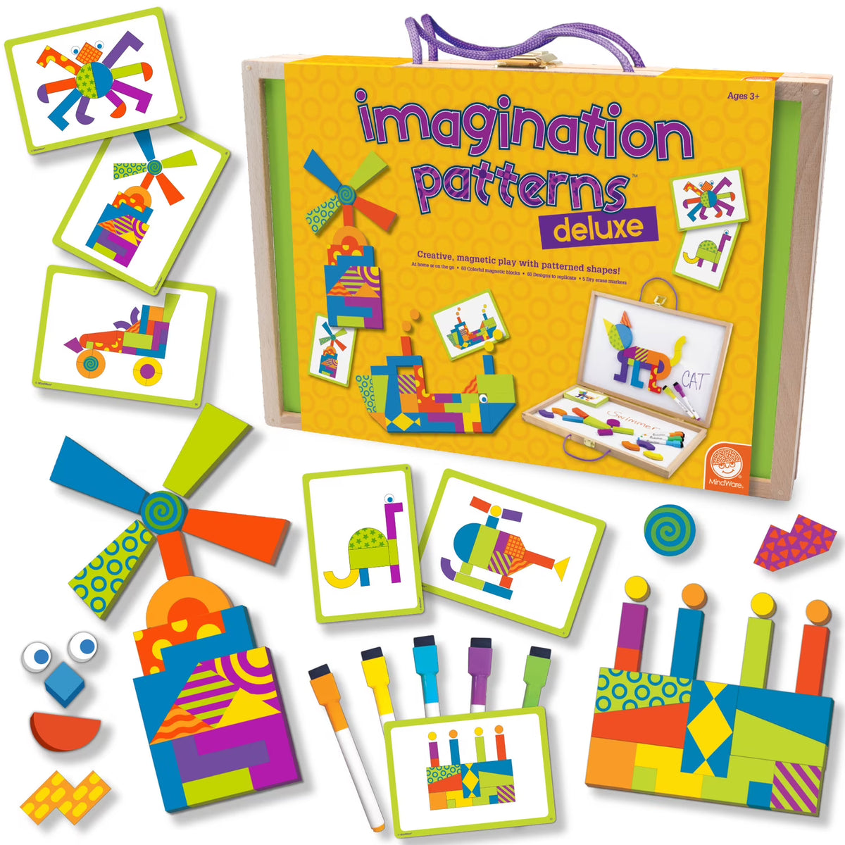 Magnetic Wooden Blocks with Patterned Shapes Puzzle Cards B562851