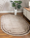 Brown Beige 5' x 8' Oval Border Coastal Rug M821