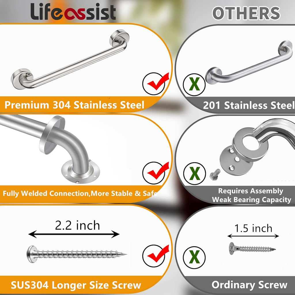 2 Pack Brushed Nickel SUS304 Safety Bathroom Grab Bars with Concealed Screws Y5489