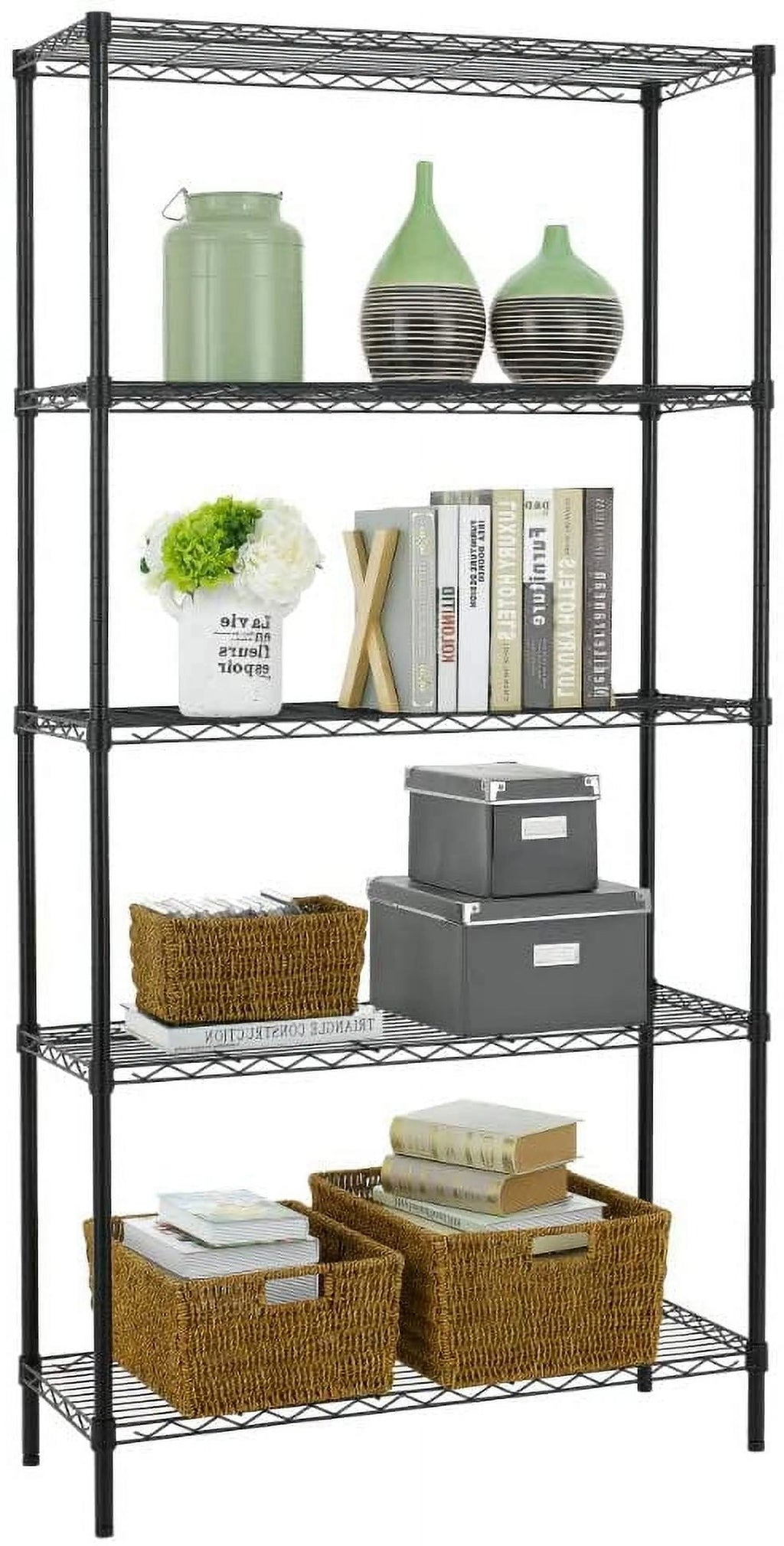 5 Tier Wire Shelving Unit Black U942