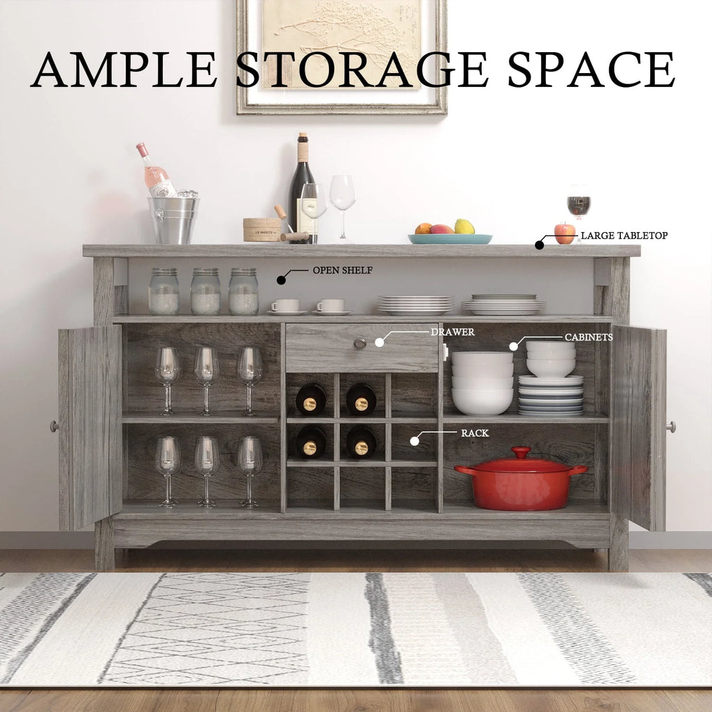 White 47 Kitchen Buffet Storage Cabinet with Barn Door V93877