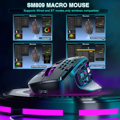 Black Wireless MMO Gaming Mouse with 9 Side Buttons, 24000 DPI, Triple Connectivity, RGB S543