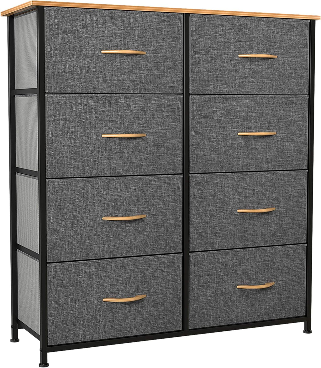 8 Drawer Fabric Dresser with Steel Frame and Wooden Top U886