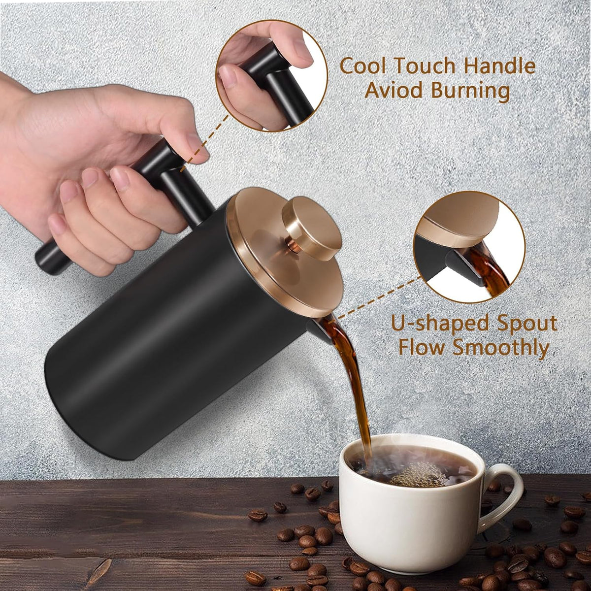 50 Ounce Double-Wall Insulated Stainless Steel French Press Y415261
