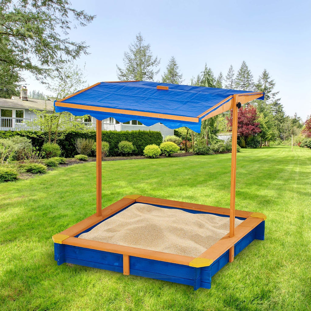 Wooden Outdoor Kids Sandbox with Canopy L408304