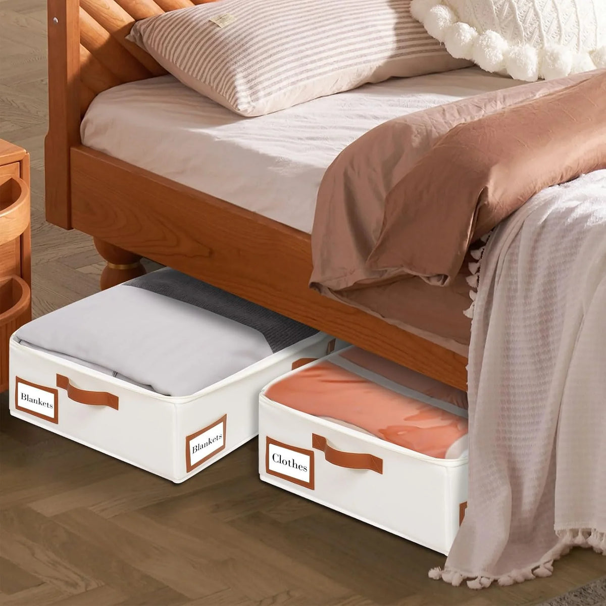 Beige Collapsible Underbed Storage Bag, 2 Pack Z62619