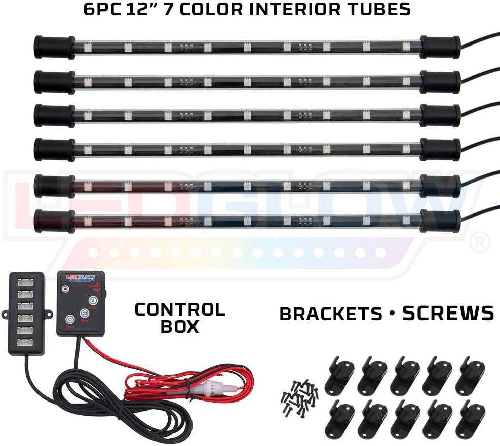 6pc Multi-Color LED Underdash Light Kit with 12 Tubes & Control Box A416