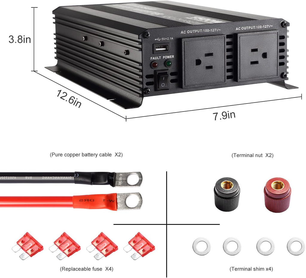 1500 Watt 12v to 110v Power Inverter DC to AC Modified Sine Wave with USB Port and Dual AC Outlets C332