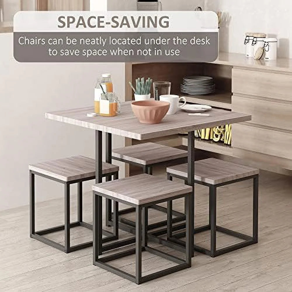 5 Piece Walnut Dining Table Set for 4 E71764