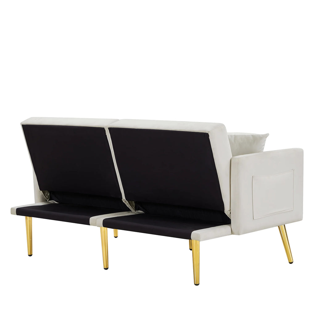 Modern Velvet Tufted Sofa Bed with Metal Legs 2 Pillows U971423