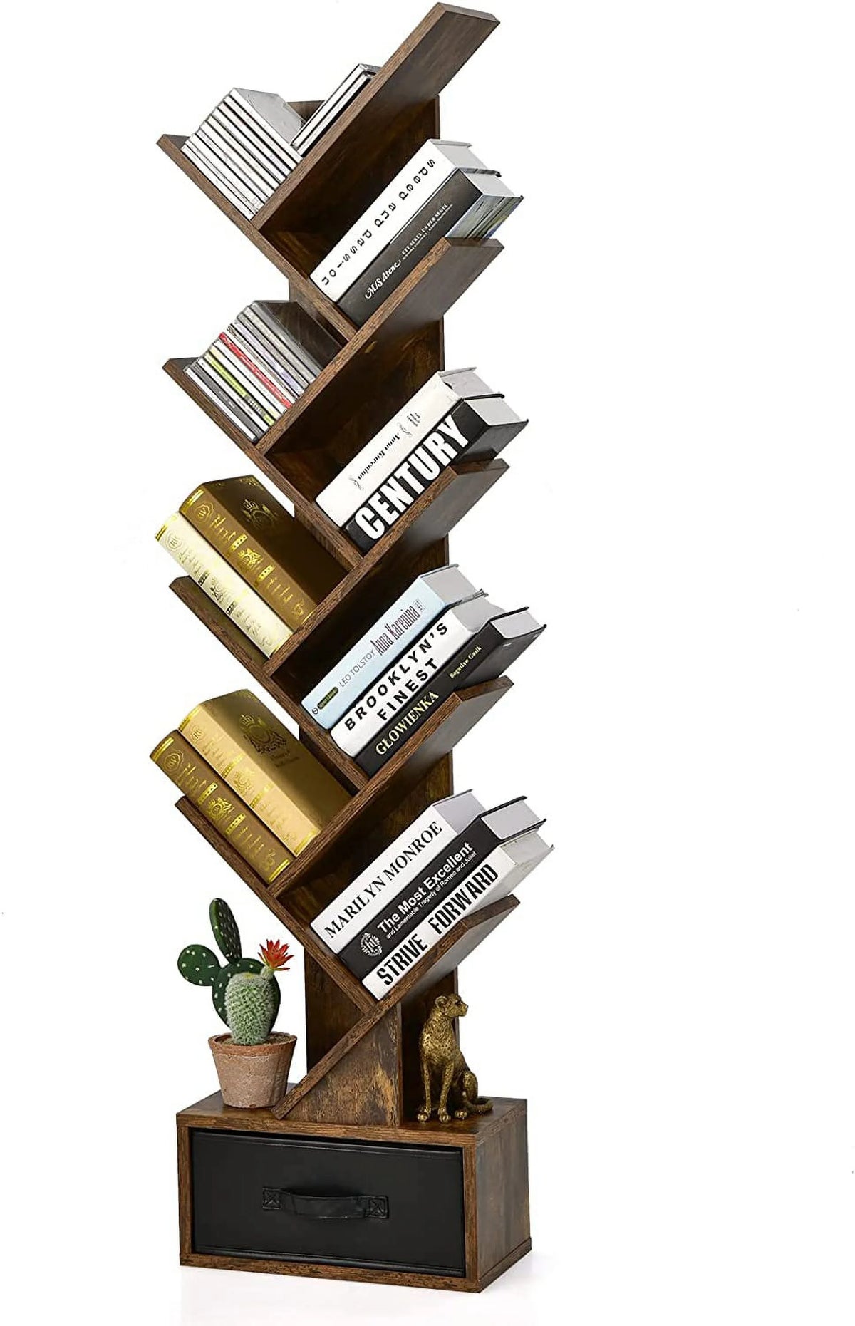 10 Shelf Wooden Bookshelf with Drawer S19371