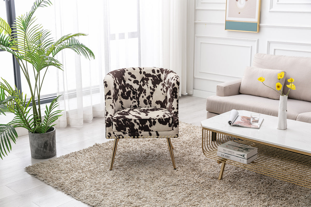 Modern Barrel Accent Chair, Velvet Curved Back Upholstered Single Sofa Club Chair with Button Tufting and Nailhead Trim H831584