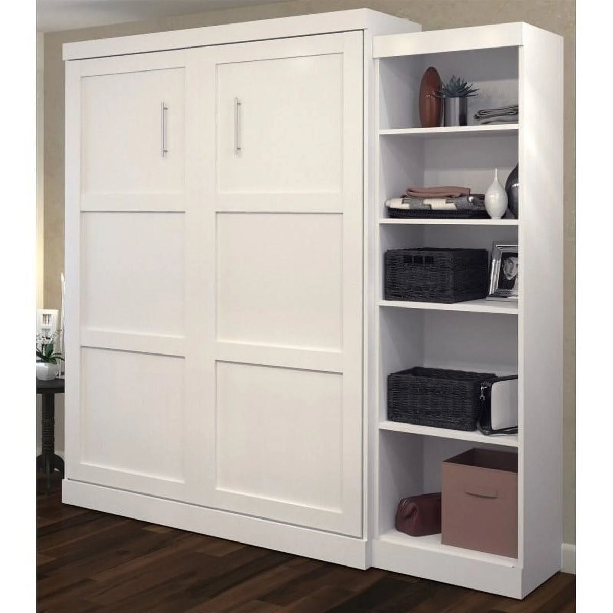 Queen Wall Bed with Storage in White I2317