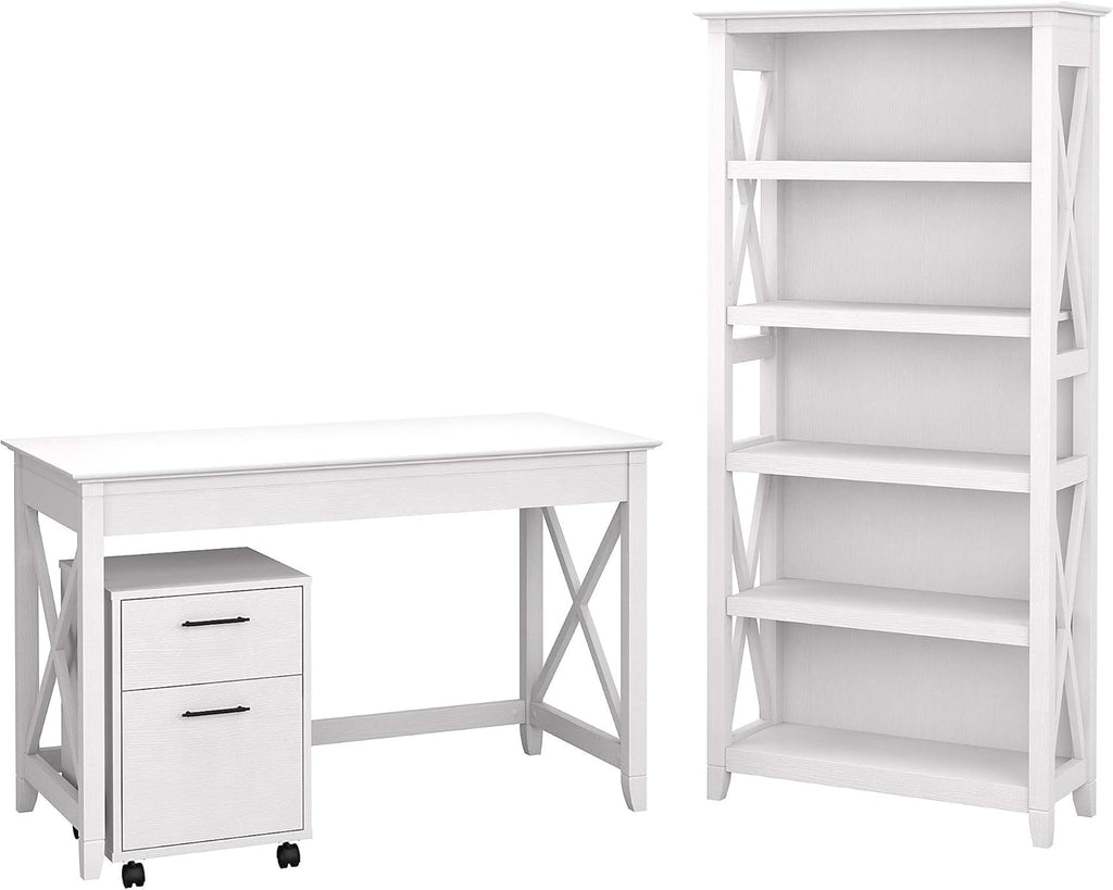 48W Writing Desk with 2 Drawer File Cabinet and 5 Shelf Bookcase E28400
