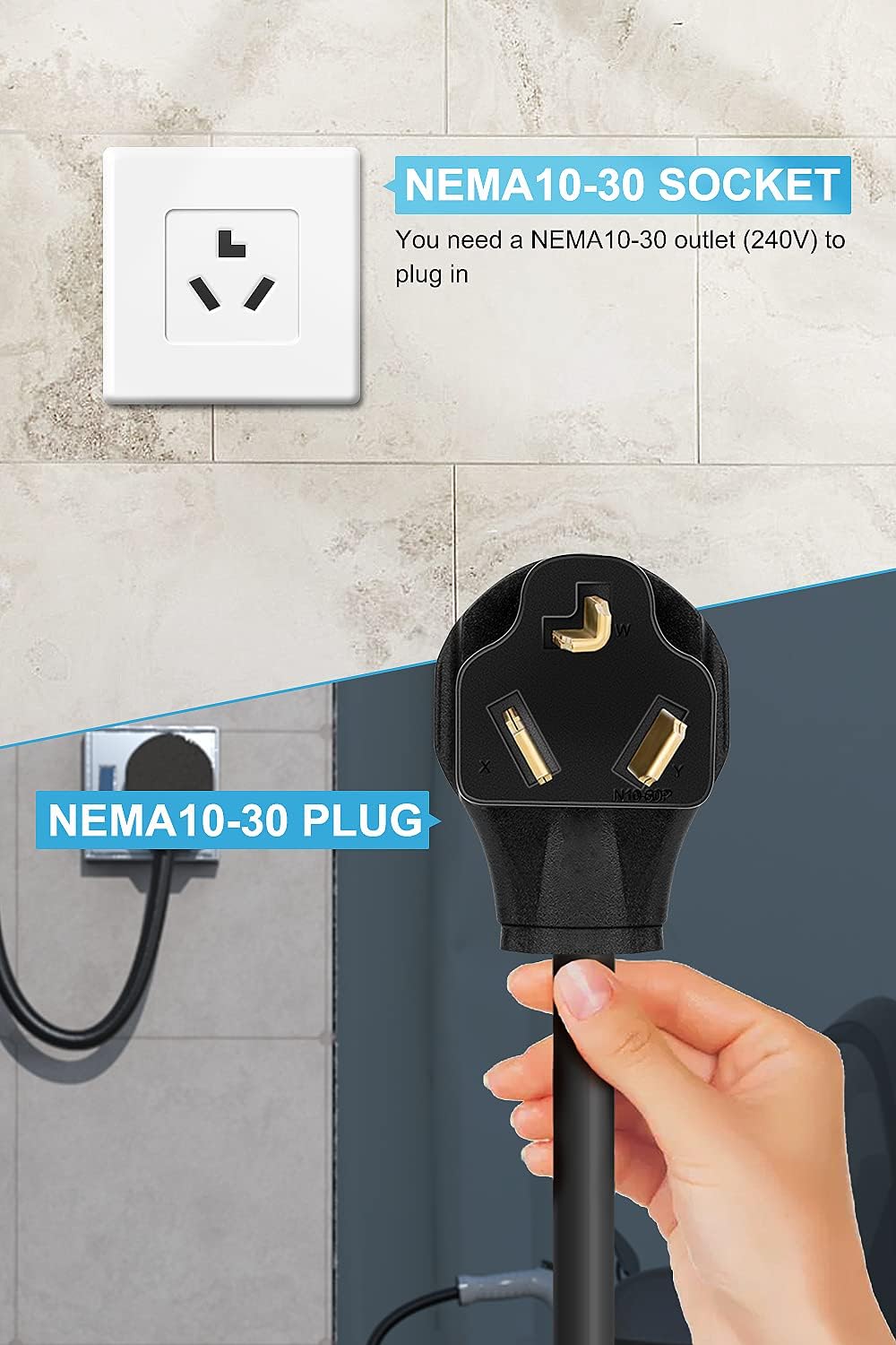 Portable Level 2 EV Charger, 240V, 16A, 25ft, NEMA 10-30 Plug K9195