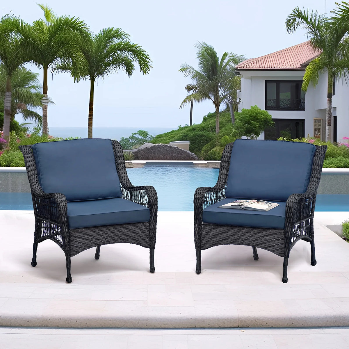 Navy Blue Outdoor Rattan Chairs Set of 2 Z6722