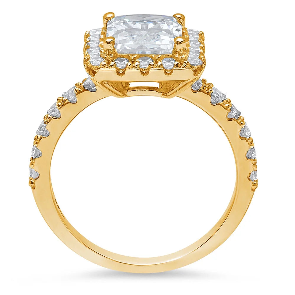Emerald Cut Clear Simulated Diamond 18k Yellow Gold Halo Ring Size 5.5 F936886