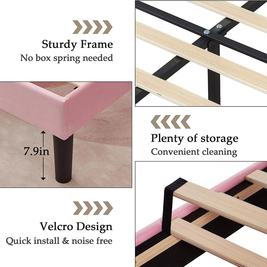Twin Size Upholstered Platform Bed Frame with Adjustable Headboard Q7477