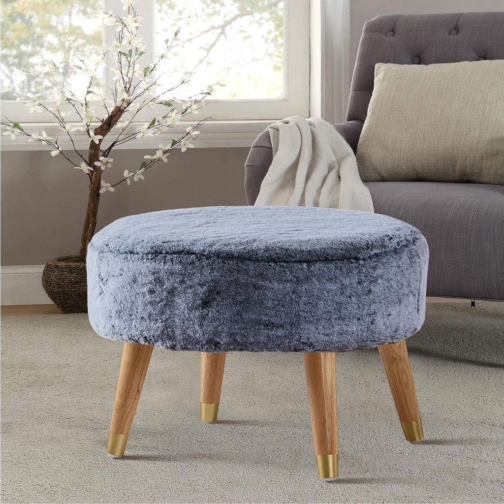 Black Faux Fur Oval Ottoman C207