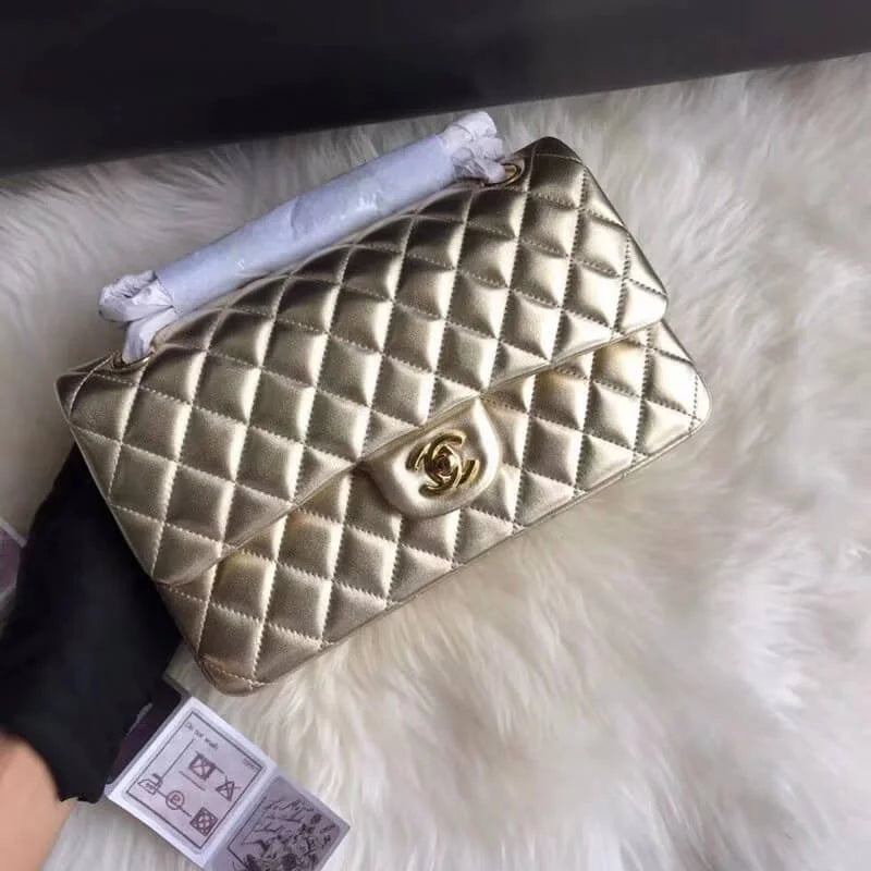 Gold Medium Size Lambskin Leather Flap Bag X55003