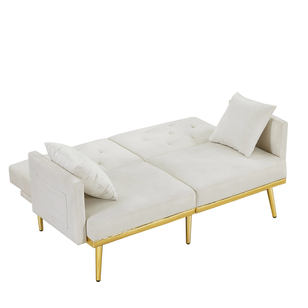 Modern Velvet Tufted Sofa Bed with Metal Legs 2 Pillows U971423