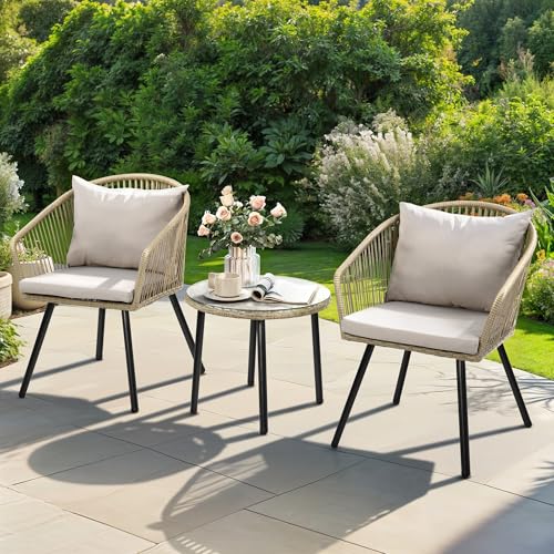 Rattan 3-Piece Bistro Set with Tempered Glass Coffee Table D8139
