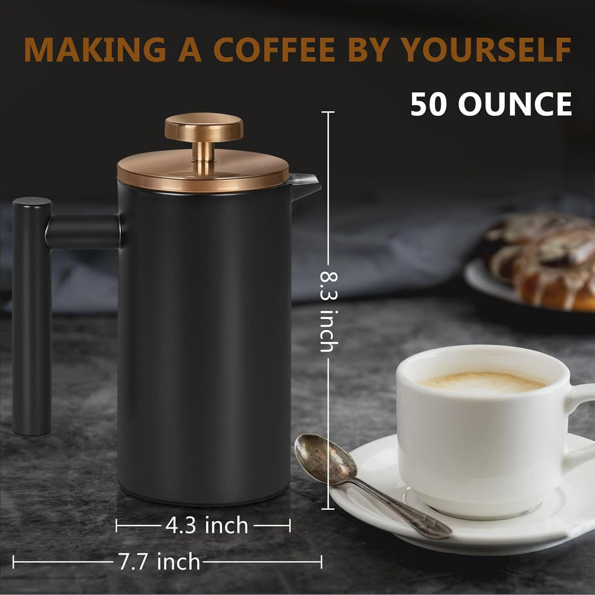 50 Ounce Double-Wall Insulated Stainless Steel French Press Y415261