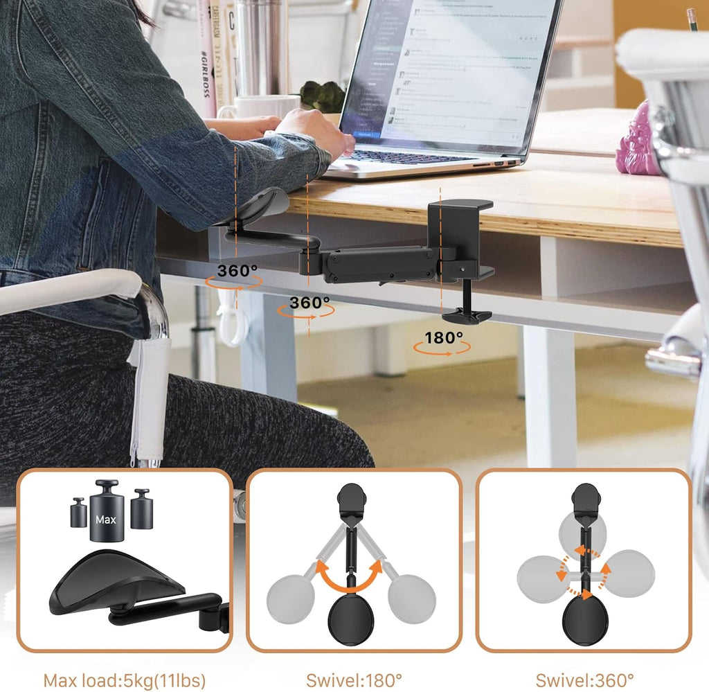 Foldable Mobile Standing Desk with Ergonomic Rotating Elbow Cushion Pad M693746