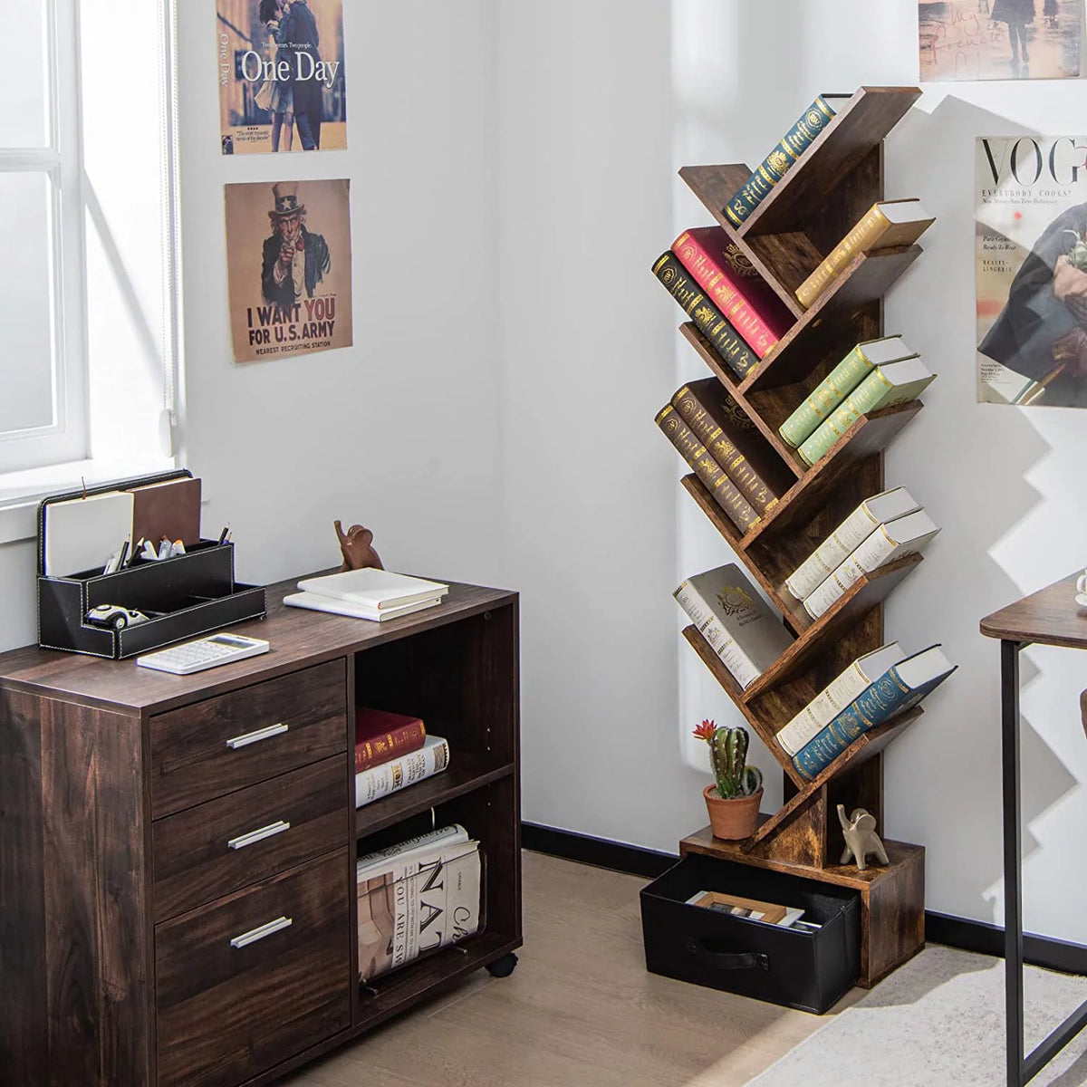 10 Shelf Wooden Bookshelf with Drawer S19371