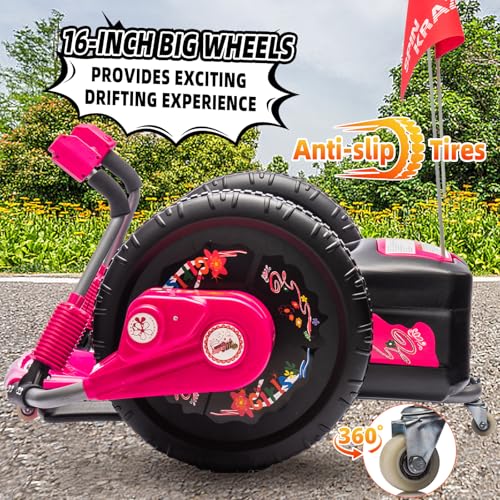 Electric Drift Kart with 16" Large Tyres, 360° Swivel Capability, Dual Lever Steering, 12V Ride On Toys (Red) P835423