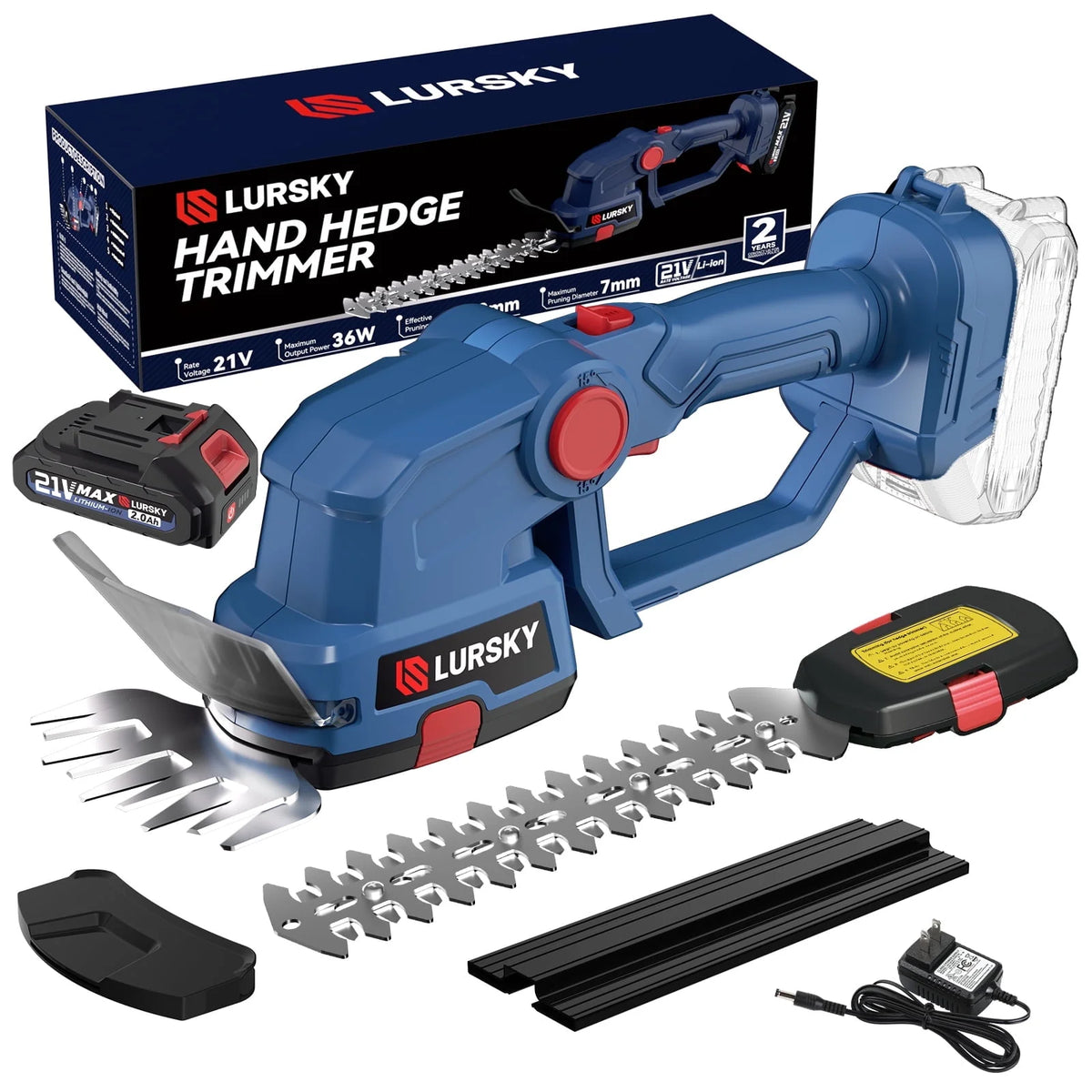 Cordless Hedge Trimmer 2-in-1 Grass Shears and Shrub Trimmer 21V Blue P173