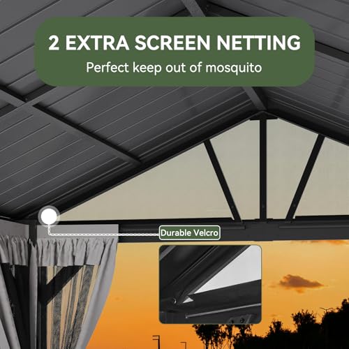 10' X 12' Aluminum Hardtop Gazebo with Steel Roof and Netting R68922