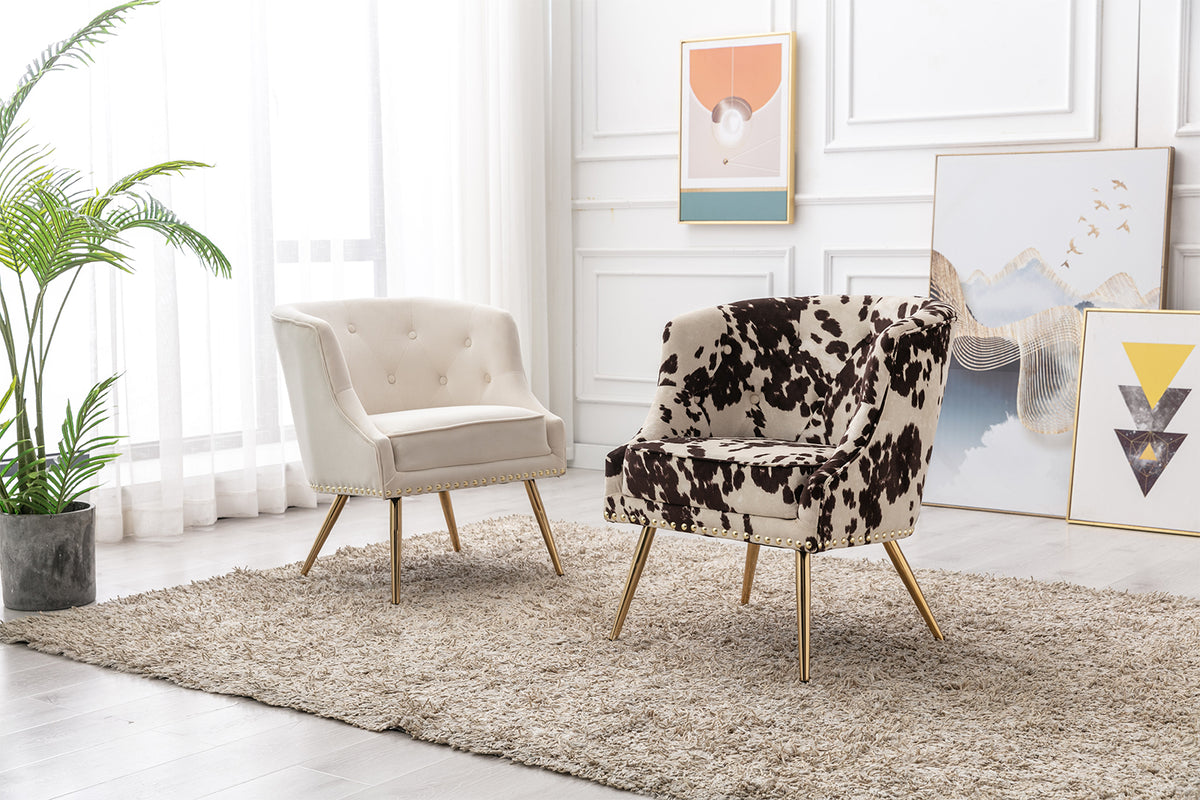 Modern Barrel Accent Chair, Velvet Curved Back Upholstered Single Sofa Club Chair with Button Tufting and Nailhead Trim H831584
