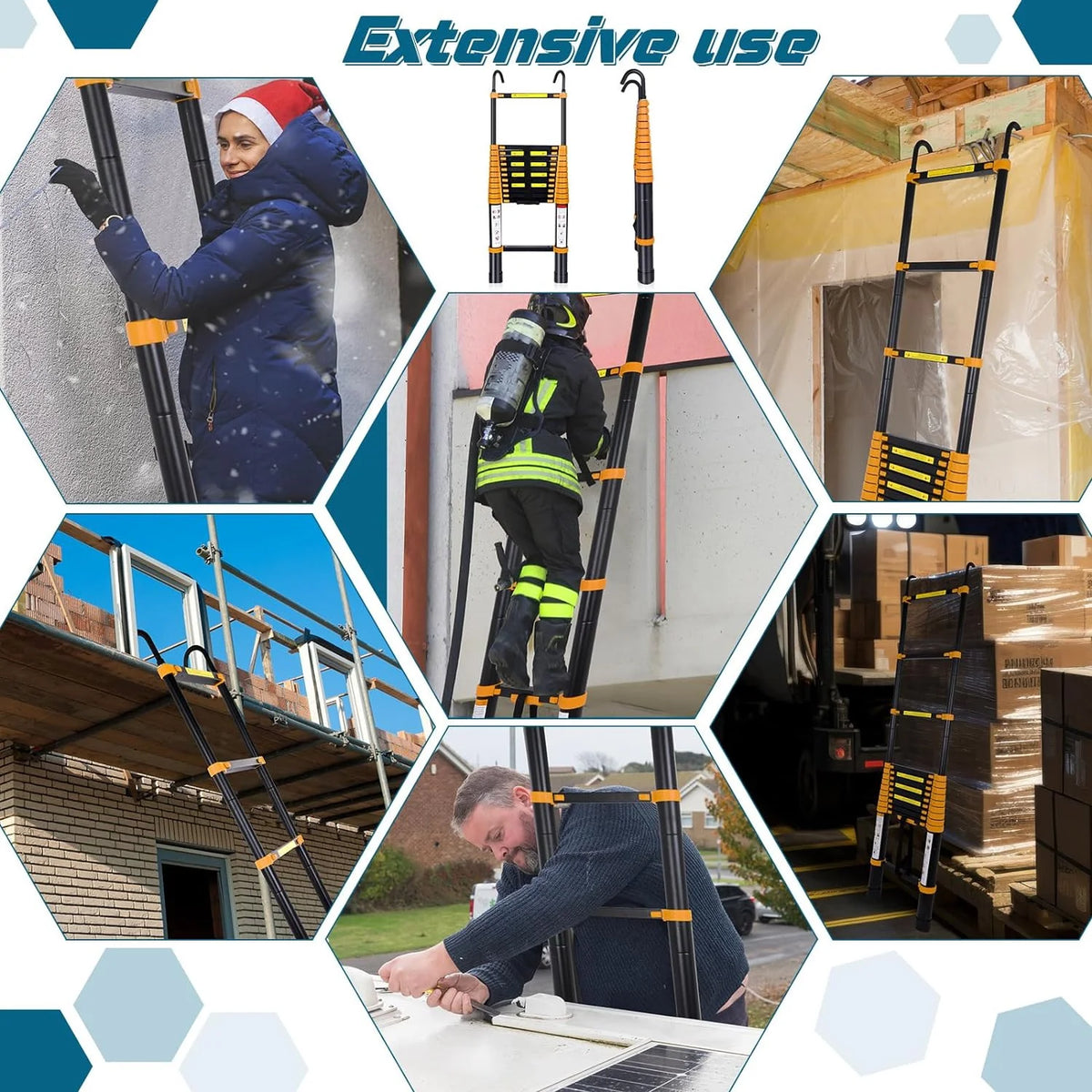 12.5FT Aluminum Telescoping Folding Ladder with Hook Y144385