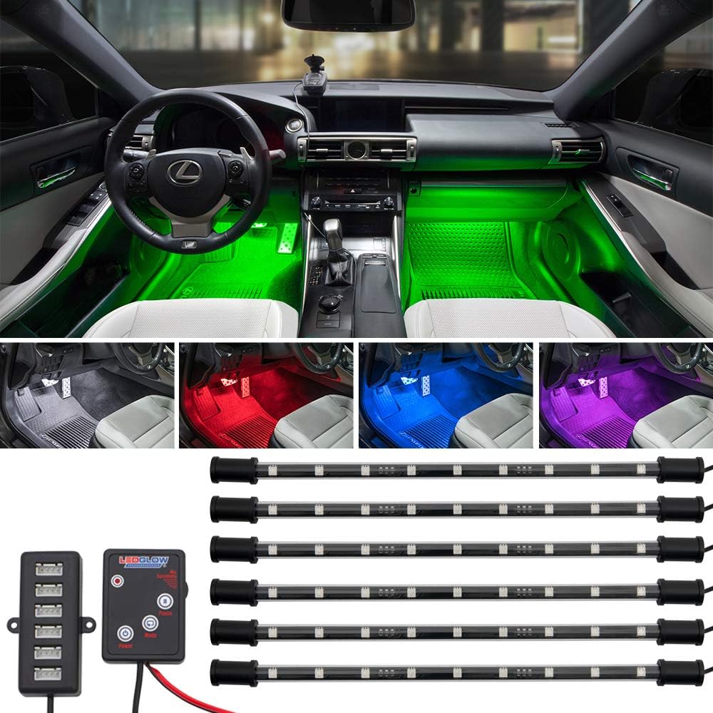 6pc Multi-Color LED Underdash Light Kit with 12 Tubes & Control Box A416