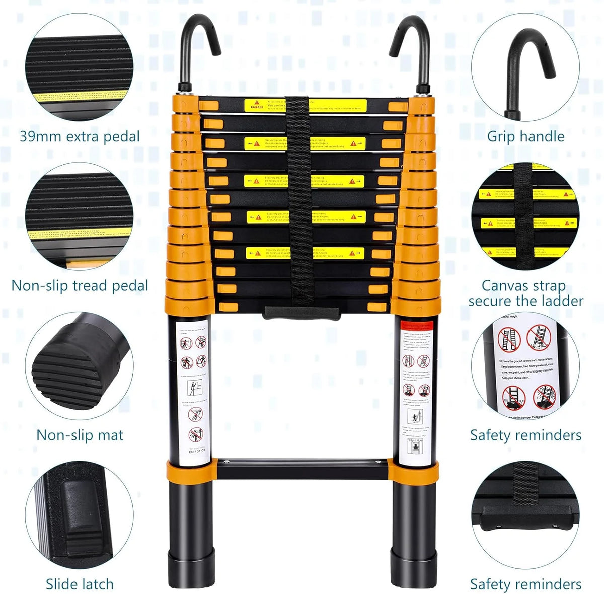 12.5FT Aluminum Telescoping Folding Ladder with Hook Y144385