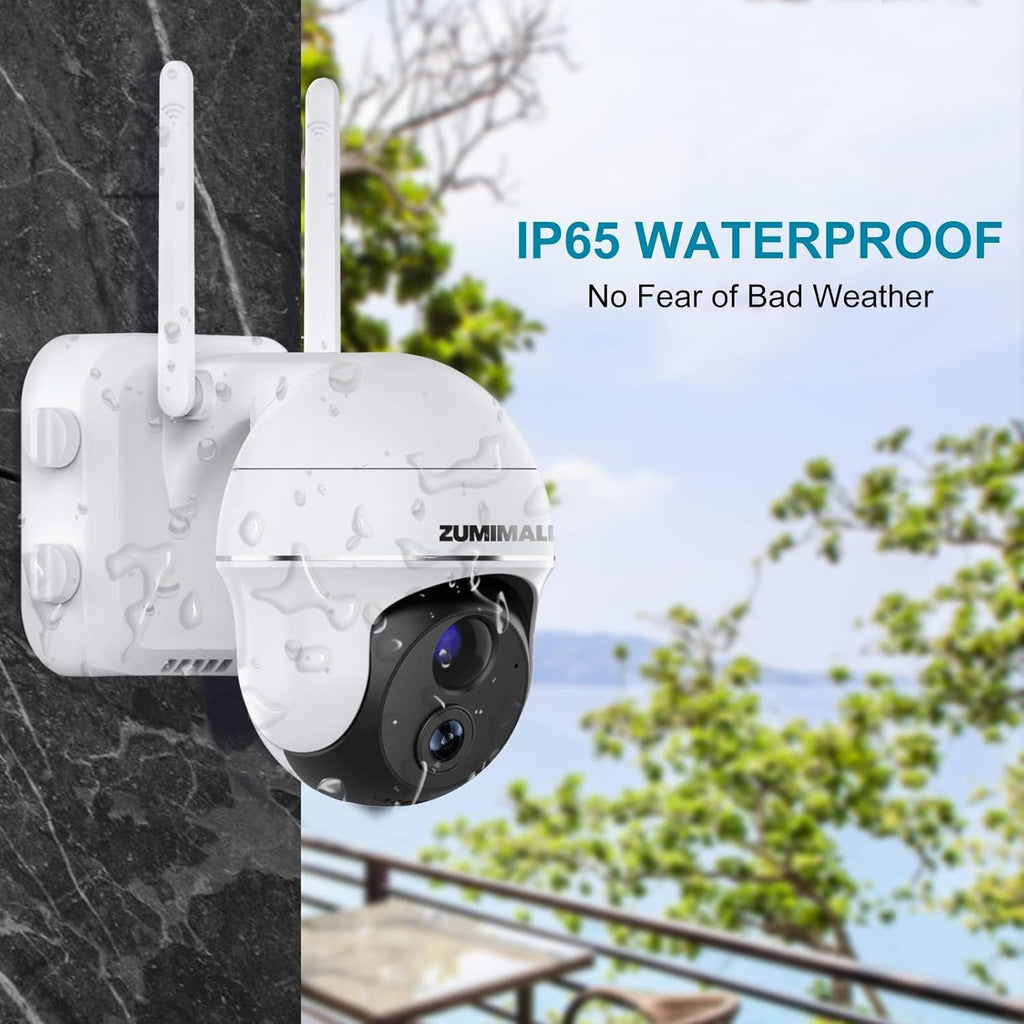 Wireless Outdoor Security Camera with 360° PTZ, Battery Powered, 1080P Night Vision, IP66 Waterproof W890484
