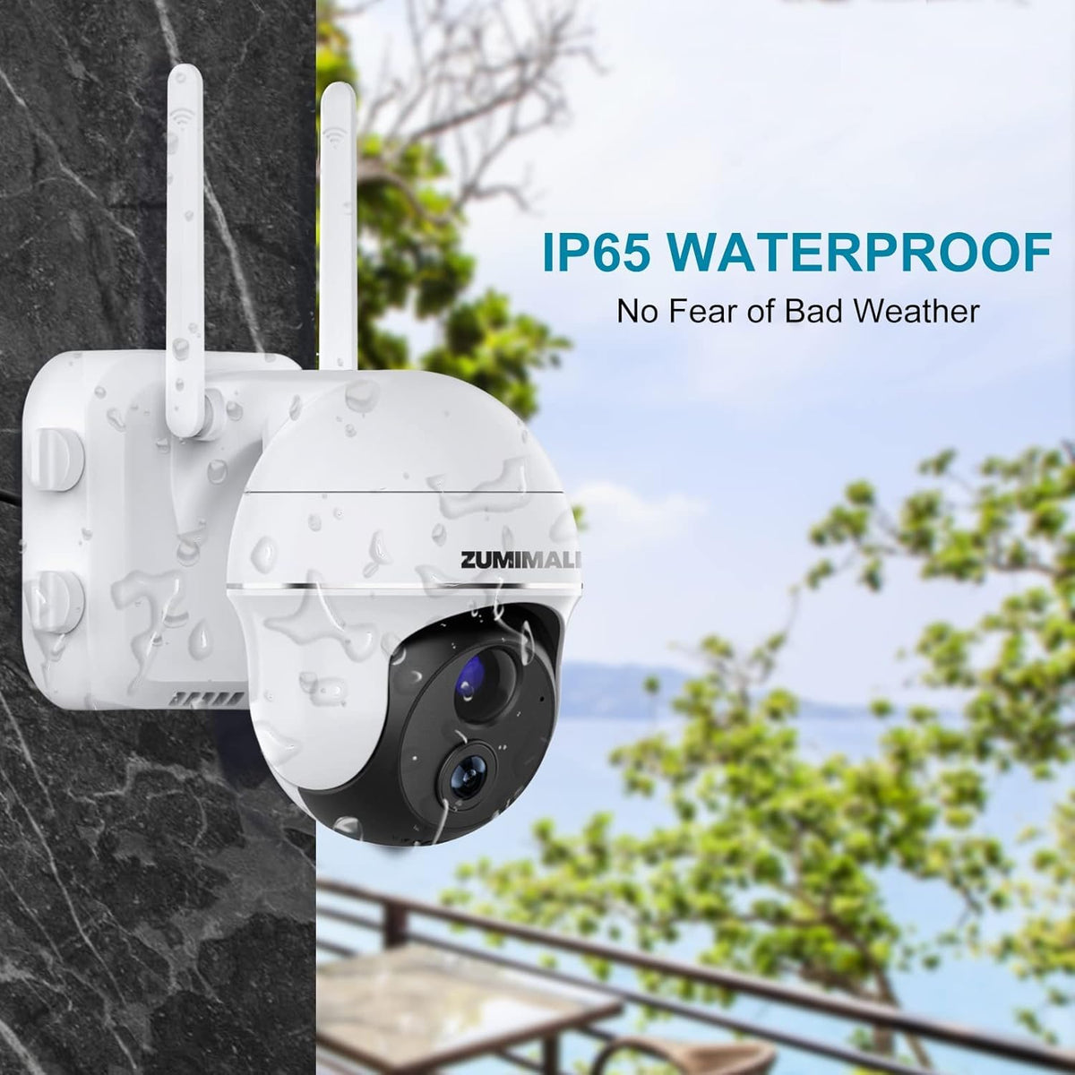 Wireless Outdoor Security Camera with 360° PTZ, Battery Powered, 1080P Night Vision, IP66 Waterproof W890484