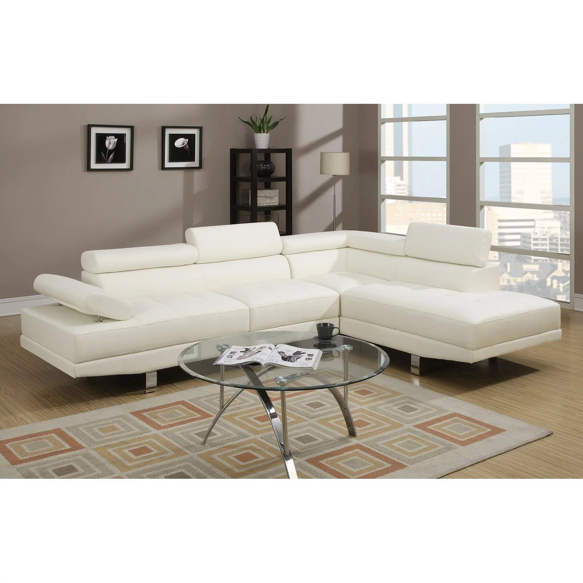 Faux Leather Sectional Sofa with Adjustable Headrest M906224
